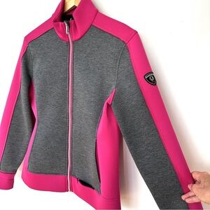 Sunice Vibrant Pink and Gray Neoprene Jacket, zip front, fitted